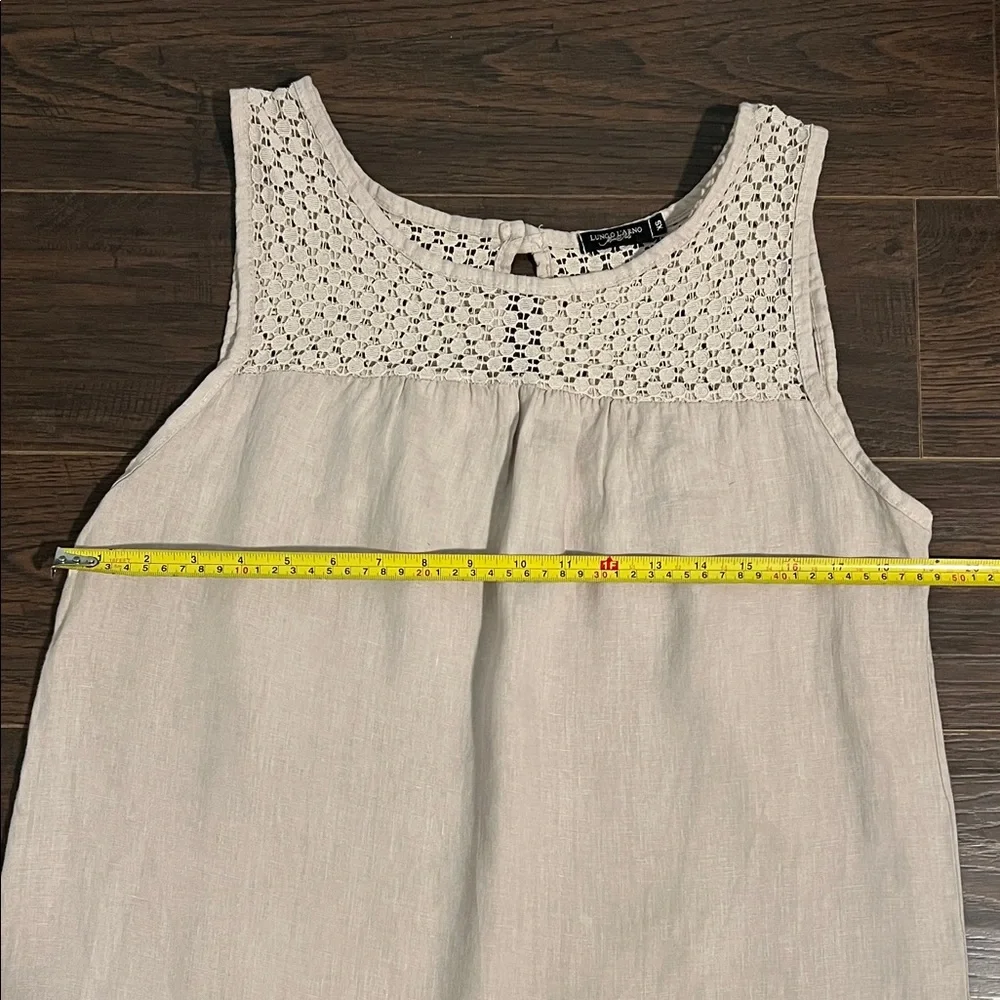 Lungo L’arno Italian Linen Sleeveless Cream Crochet-Trim Midi Dress - Picture 6 of 11